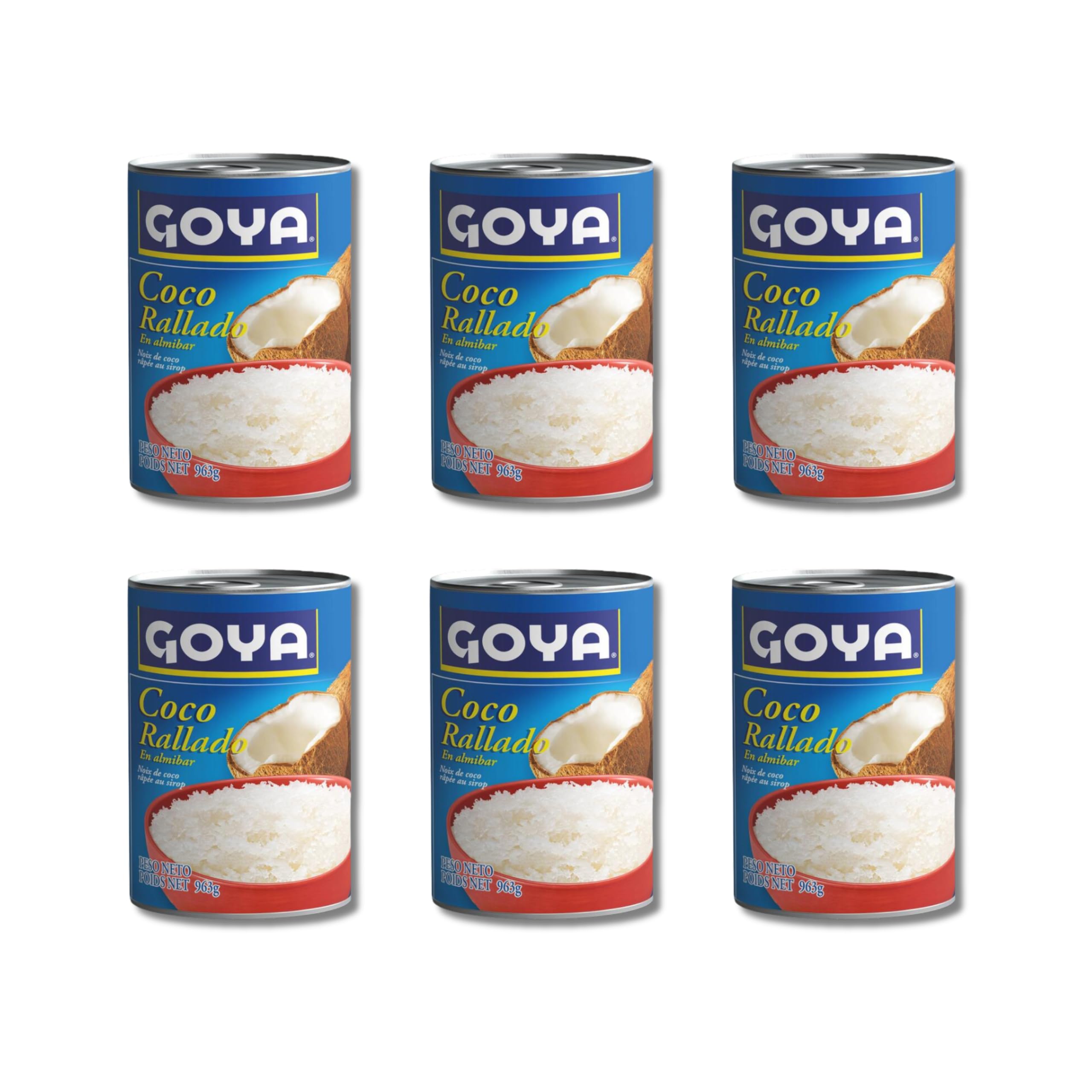 Coco Rallado en Almíbar - Pack de 6 Latas x 963g - Ideal para Repostería, Postres Tradicionales y Dulces, Sabor Tropical y Textura Auténtica - Formato Ahorro Profesional - NEXU