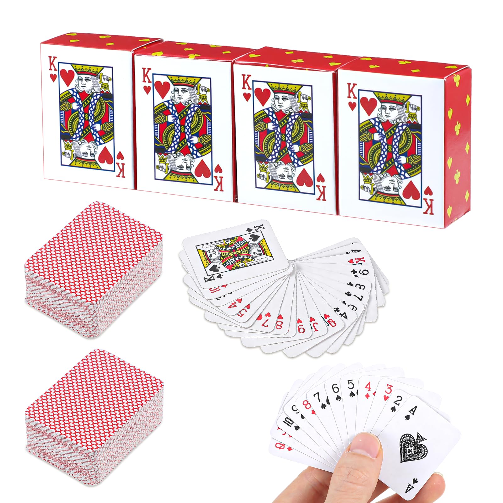 CIATBYYJ Zestaw 4 mini kart do gry, miniaturowa gra pokerowa, małe karty do gry, przenośne karty do pokera, do gier planszowych, na wycieczki, pikniki i gry rodzinne