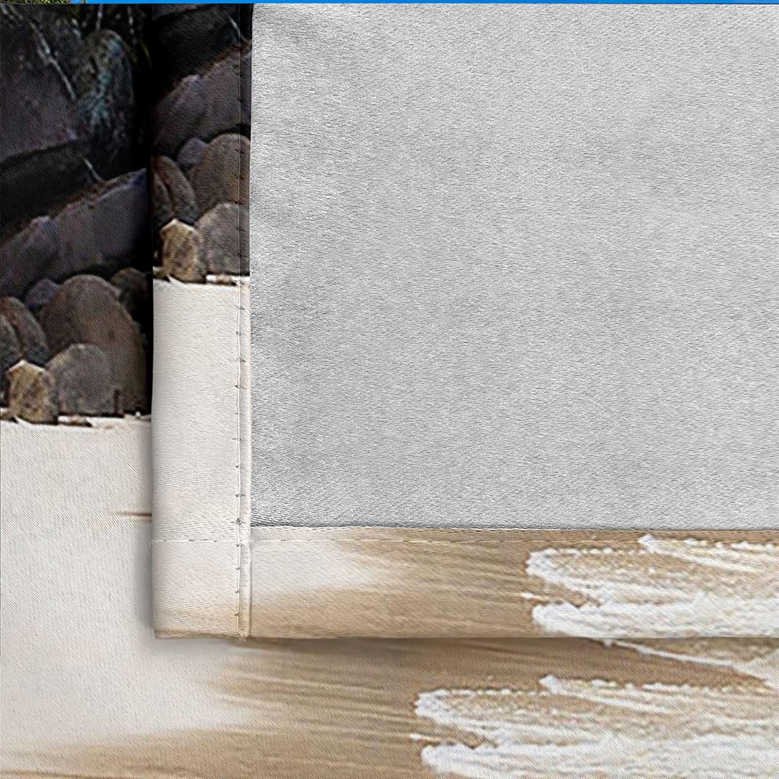 2 zasłony do pokoju dziecięcego, nieprzejrzyste, 2 x 102 x 160 cm (dł. x szer. x wys.), zestaw zasłon na przelotkach, na plażę palmową i niebo, krajobraz, niebieski, brązowy, zielony, zasłony do