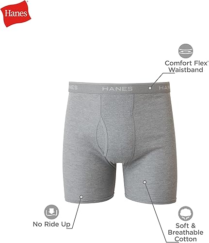 Vista 5 de Hanes Calzoncillos tipo bóxer para hombre, ropa interior de algodón suave y transpirable con cintura ComfortFlex, paquete múltiple