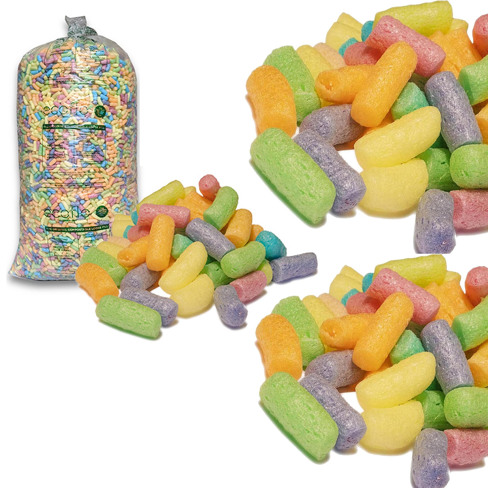Large EcoFlo Protective Multicoloured Biodegradable Void Filling Packing Peanuts Loose Fill (45 Cubic ft (3 Bags))
