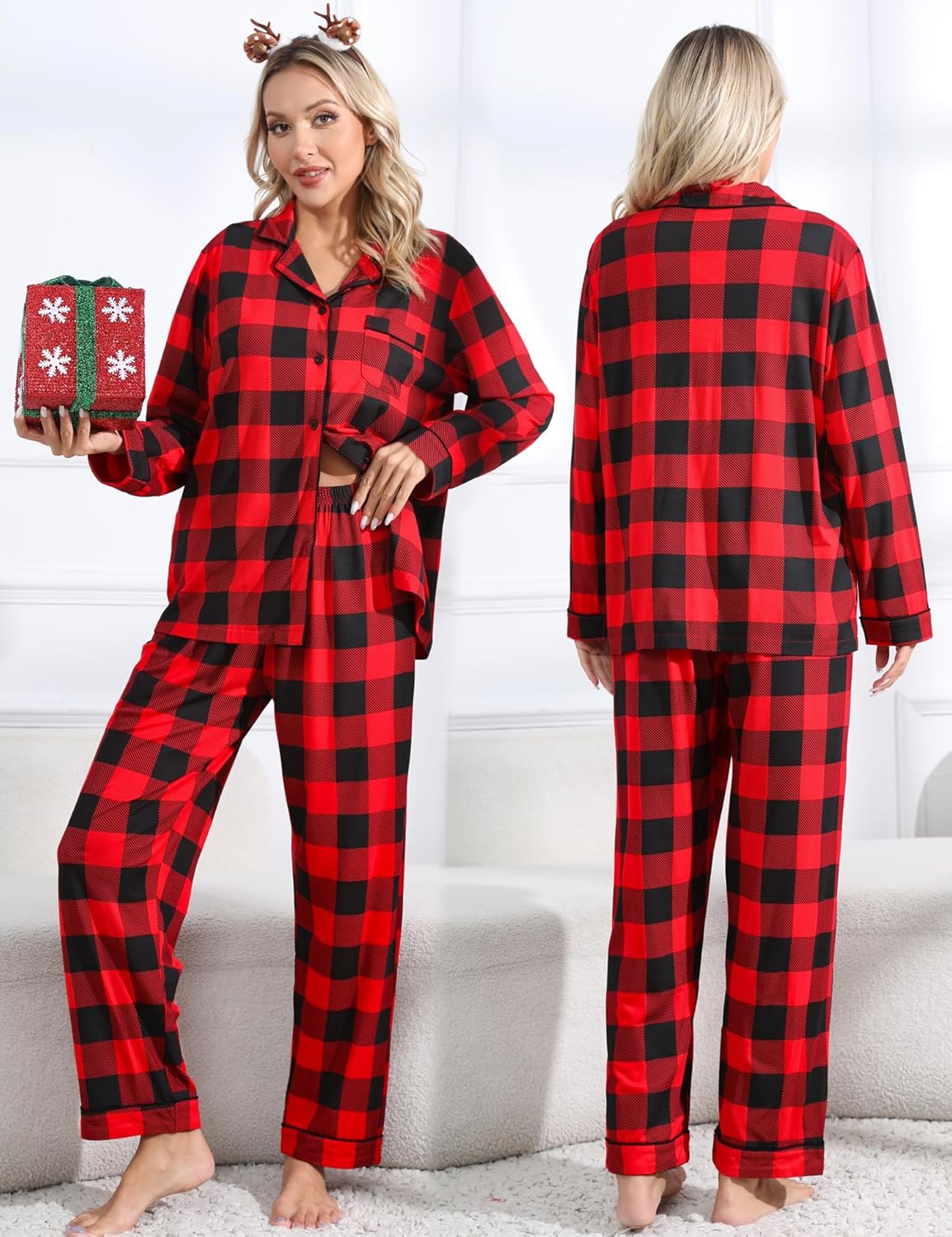 DIKFA Matching Women Pajamas Set Sleepwear Long Sleeve Nightwear Button Down Pj Loungewear Set - Image 2