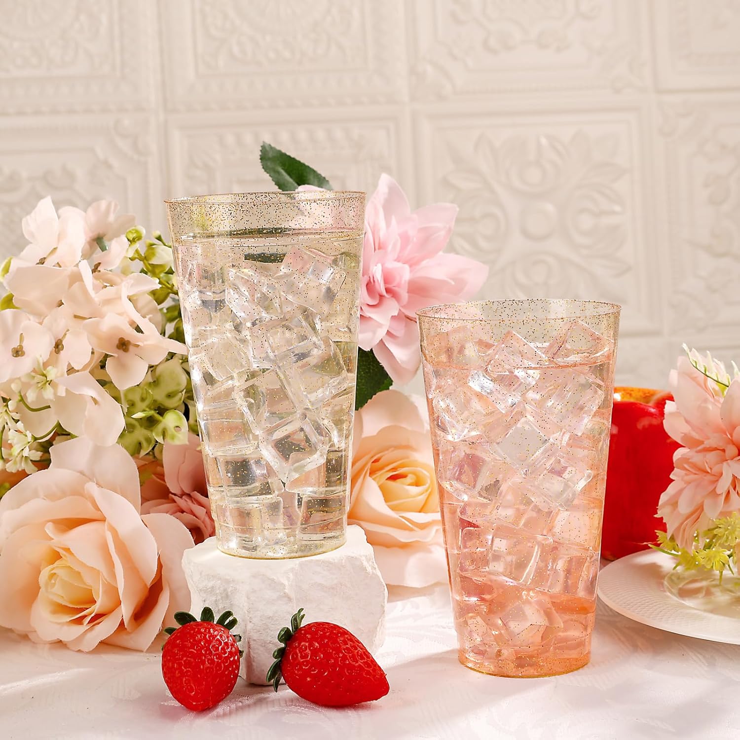 I00000 16 oz Gold Plastic Cups, 100 Pack Gold Glitter Plastic Cups Tumblers Disposable Party Cups Wedding Cups, Heavy-duty Plastic Disposable Cups Ideal for Wedding & Party - Image 7