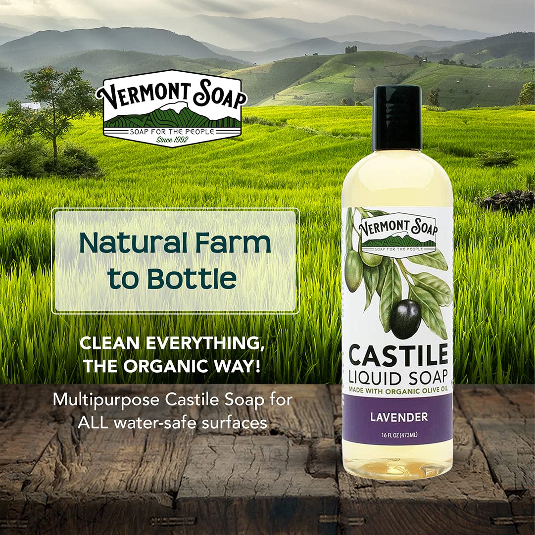 Vermont Castile Soap Lavender, Gentle Liquid Soap for Sensitive Skin & Natural Body Wash, Organic Hair Shampoo for Oily Hair, Aloe Castile for Men & Women - 16 Oz - Image 3