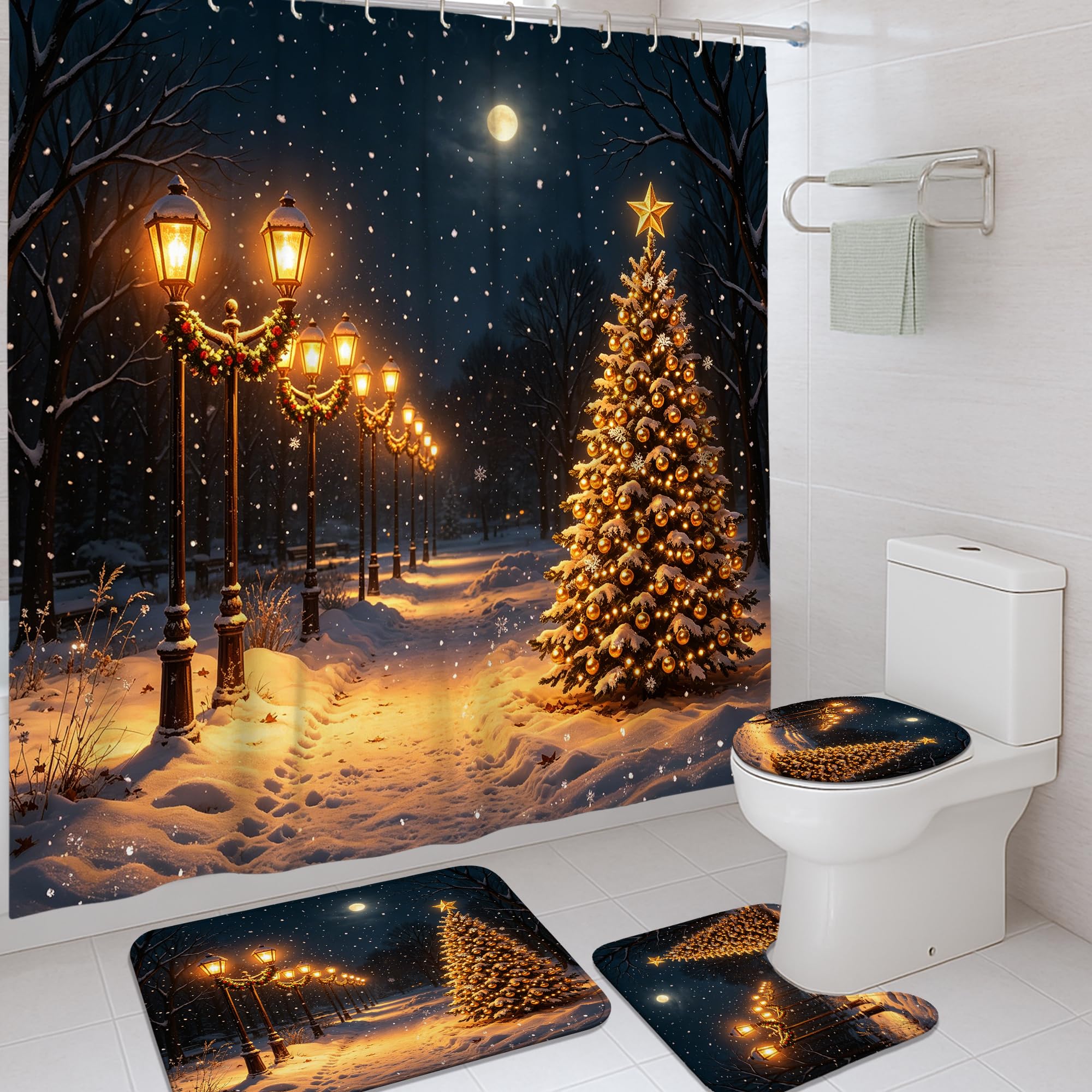 Ensemble rideau de douche anti-moisissure et tapis absorbant pour éviter les projections