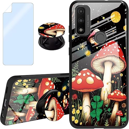 Funda para Moto G Pure con protector de pantalla + función atril con diseño nocturno de hongos para Motorola Moto G Pure funda antideslizante a