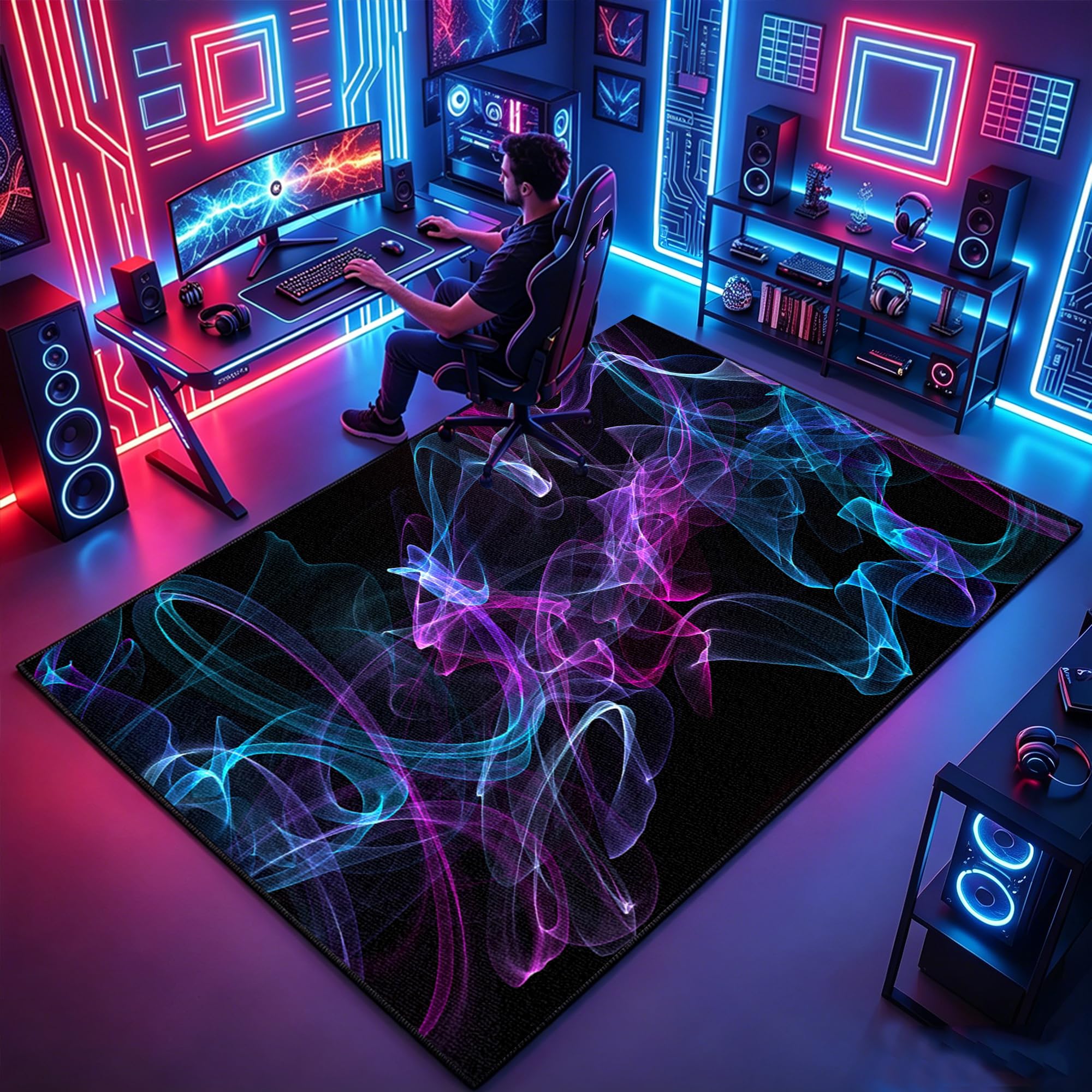 Gaming Teppich Für Kinderzimmer Junge Coole 3D Gaming-Zimmer Dekoration Geeignet E-Sport Zimmer Gaming Zimmer Für Teppich Jungen Spielzimmer Schlafzimmer Teppich 90 x 150 cm