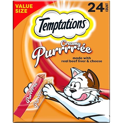 Temptations Creamy Puree Squeezable Lickable Wet Cat Treat Variety Pack, 0.42 oz. Tubes, 24 Count