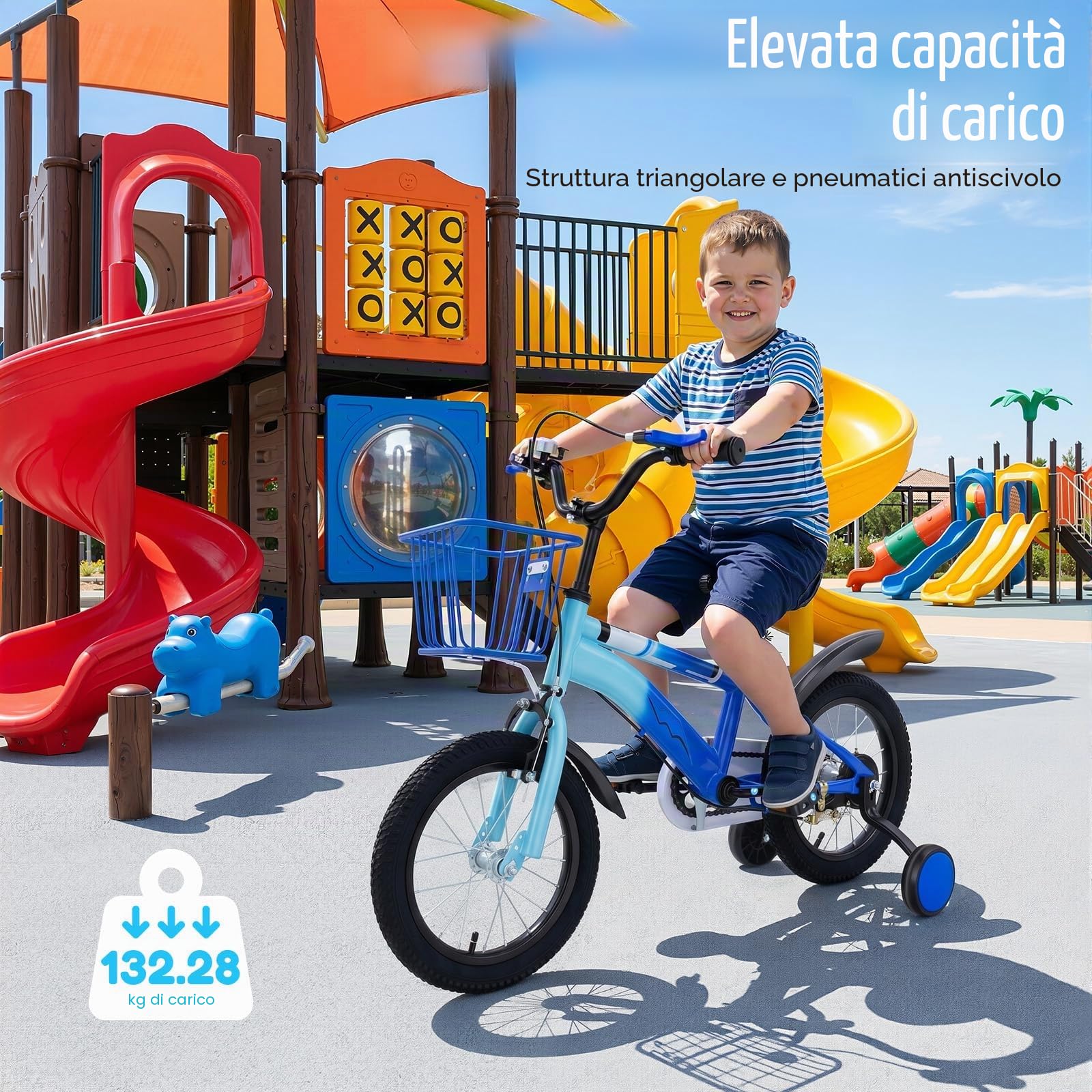 Bicicletta per bambini da 14 pollici, con ruote di supporto e cestino, regolazione dell'altezza, in acciaio al carbonio, per bambini dai 3, 4, 5, 6 anni, blu/viola/beige