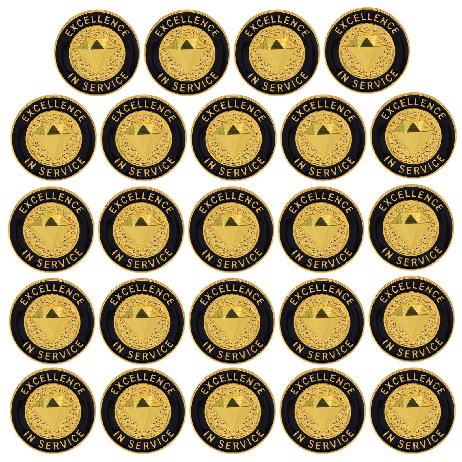 24 Stk. Mitarbeiter-Anstecknadeln, Excellence-in-Service-Pins, Anerkennungs-Pins mit Diamantmuster und Gravur, zur Auszeichnung von Mitarbeitern und Teammitgliedern, Schwarz-Gold-Optik