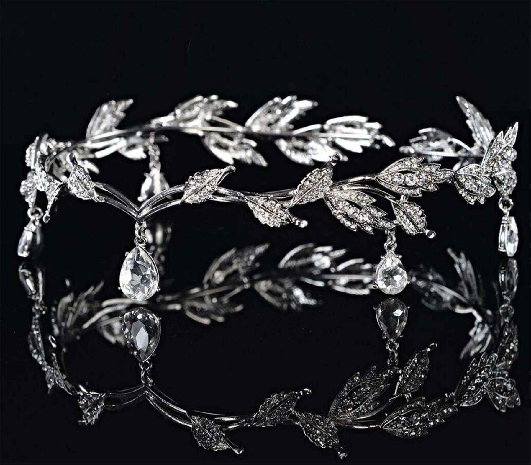 Wiipu Elegant Rhinestone Leaf Wedding Headpiece Headband Bridal Tiara Crown(B630) (silver)