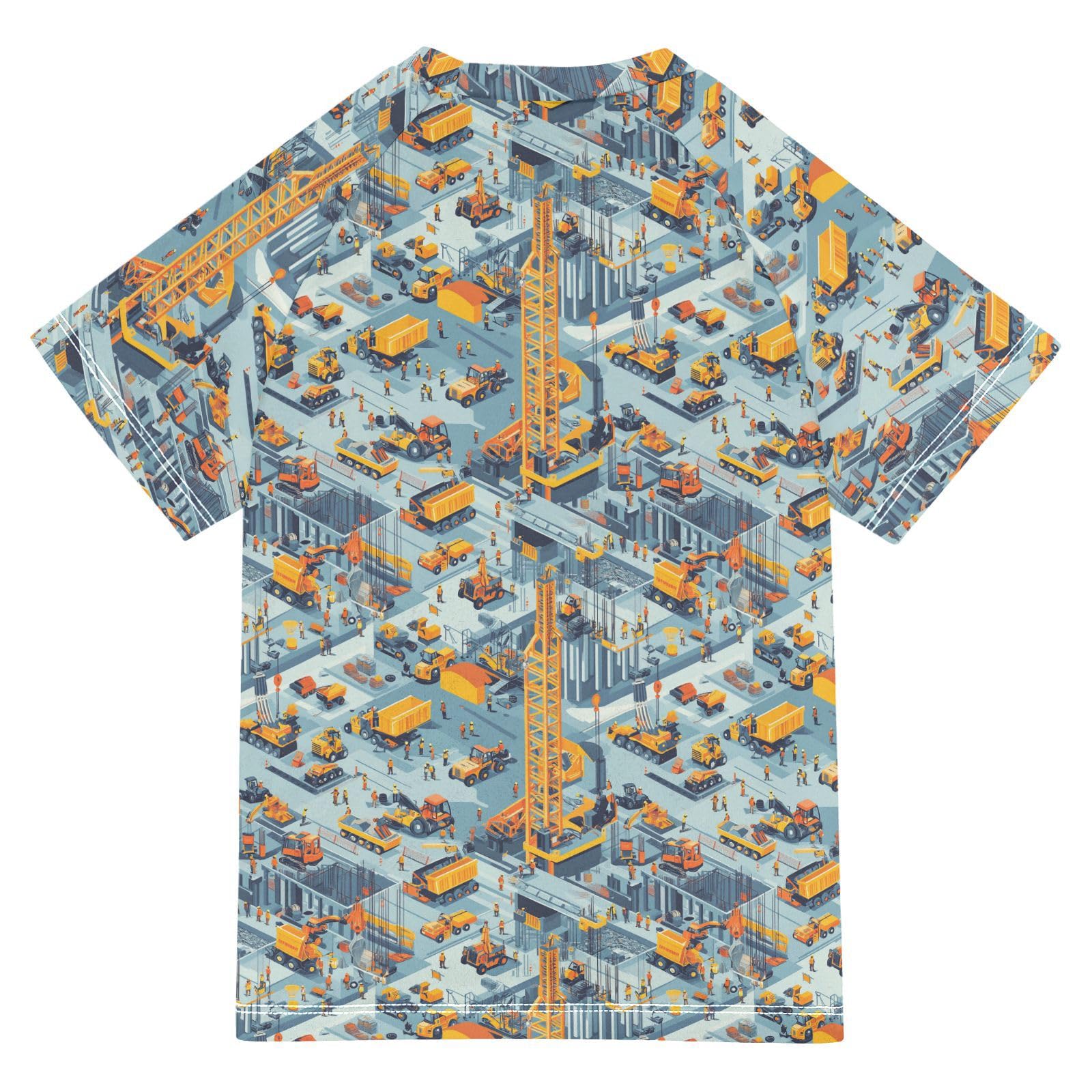 Boy Bathing Suit Short Sleeve Rash Guard for Girls 3T Construction Scene Dam Construction Tower Crane Dump Truck