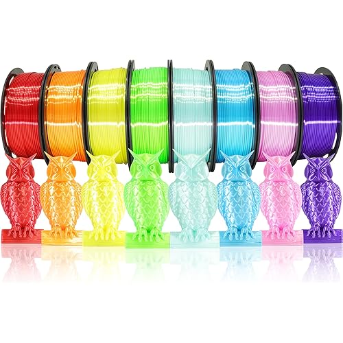 1.75mm Silk Shiny PLA 3D Printer Filament 8 Bright Colors Bundle: Silk Yellow/Lime Green/Orange/Sky Blue/Pink/Cyan/Red/Purple, Each Spool 250g, Total 2Kg 3D Printing Material, 250g x 8 Spools