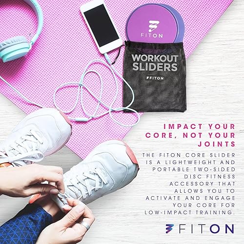 Miniatura 2 de FitOn Deslizadores centrales con bolsa de malla, disco deslizante de entrenamiento de doble cara para fuerza de pies, ejercicio abdominal, equipo de
