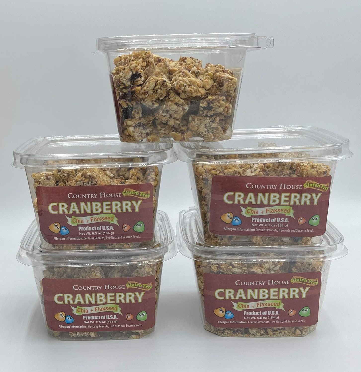 Country House CRANBERRY CRUNCH PACK (5 Counts) with Chia and Flaxseed, All Natural, Easy to Read Ingredients, No Artificial or Natural Flavors Added, No Gluten, Low Sodium, and a Crisp in Every Bite!