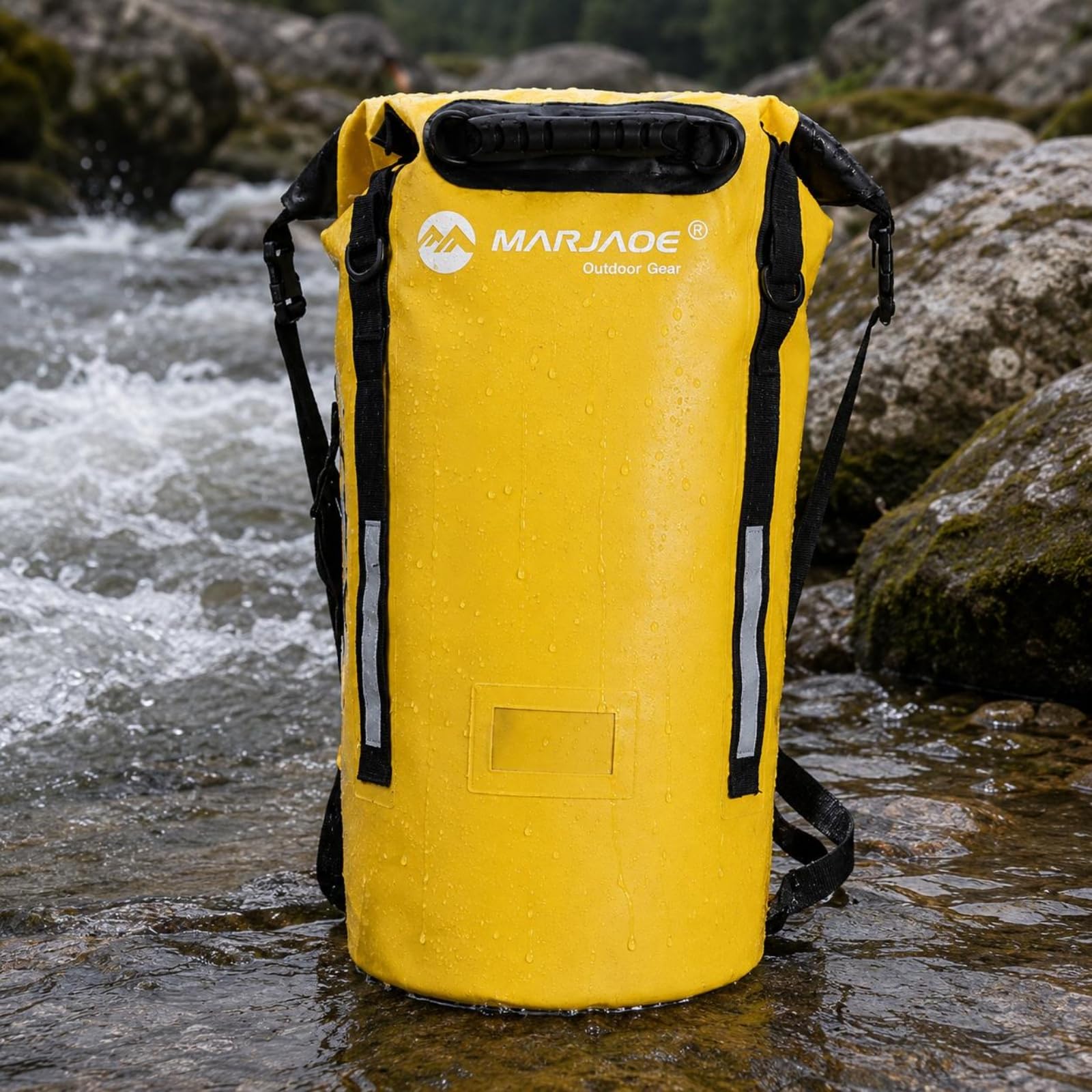 predolo Zaino Roll-Top Impermeabile Strisce Riflettenti Zaino Roll-Top Rinforzato Attrezzatura Outdoor per Rafting, Array, Giallo, 40L