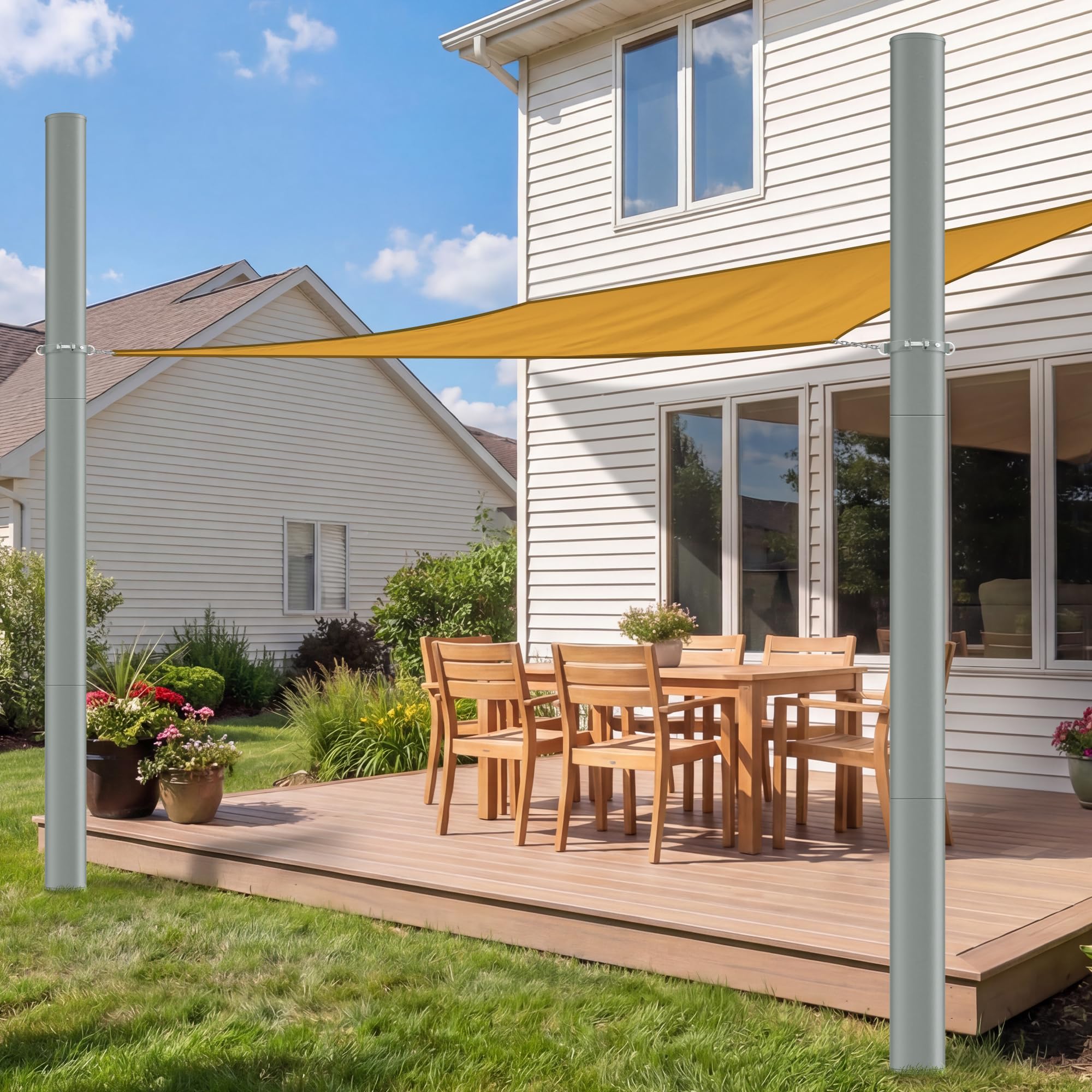 3,6M Sonnensegelmast Höhenverstellbar ⌀60mm, 2er Pack inkl. D-Ring. | für Terrasse, Garten, Pool, Sonnensegelpfosten ⌀60x3mm, rostfrei, wetterfest, verst. Stahlrohr, schnell montiert