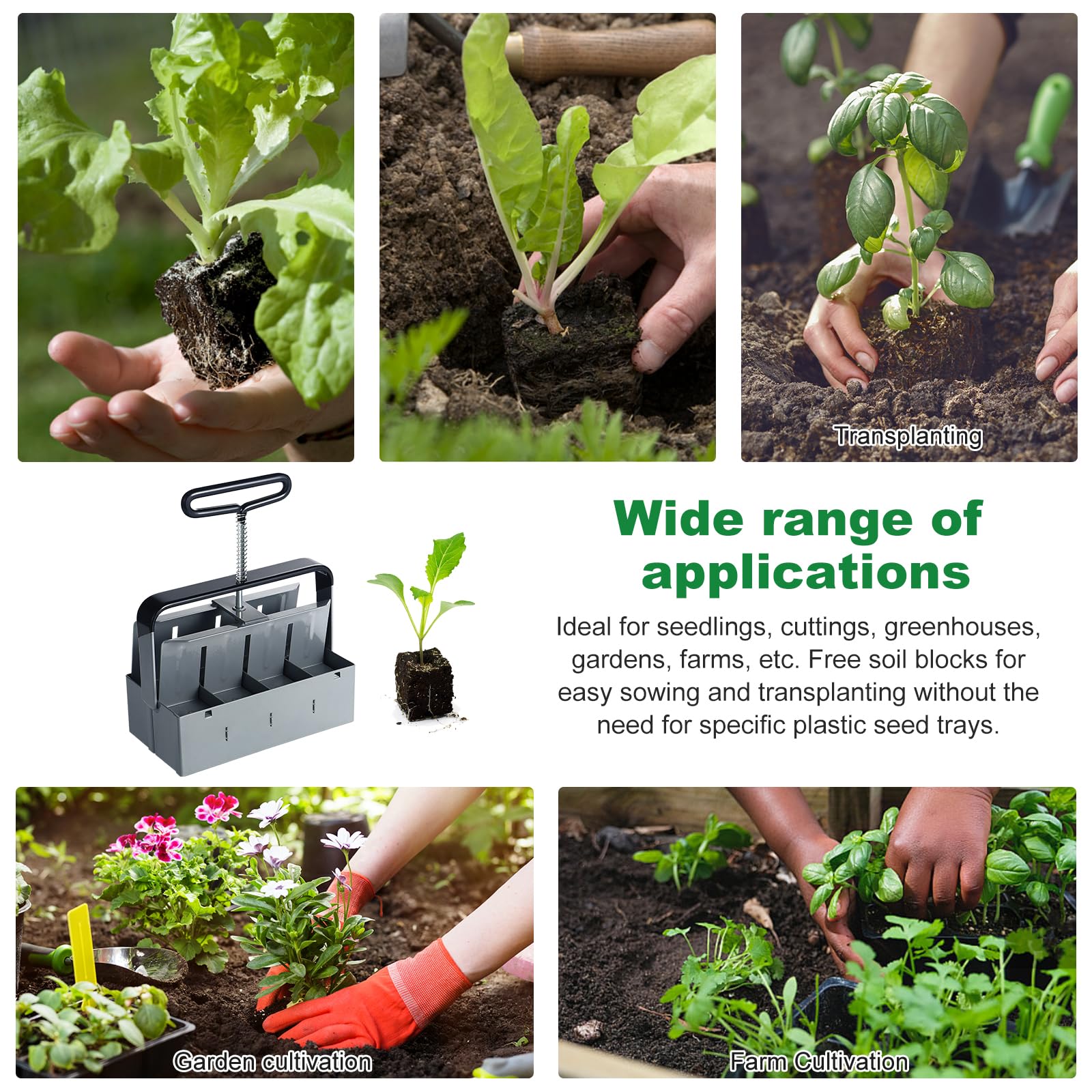 Lot de 8 presses manuelles de terreau - Bloqueur de sol de 5 cm - Avec jeux d'outils de sciage - Kit d'outils de plantation pour planter, semis, culture, serre de jardin