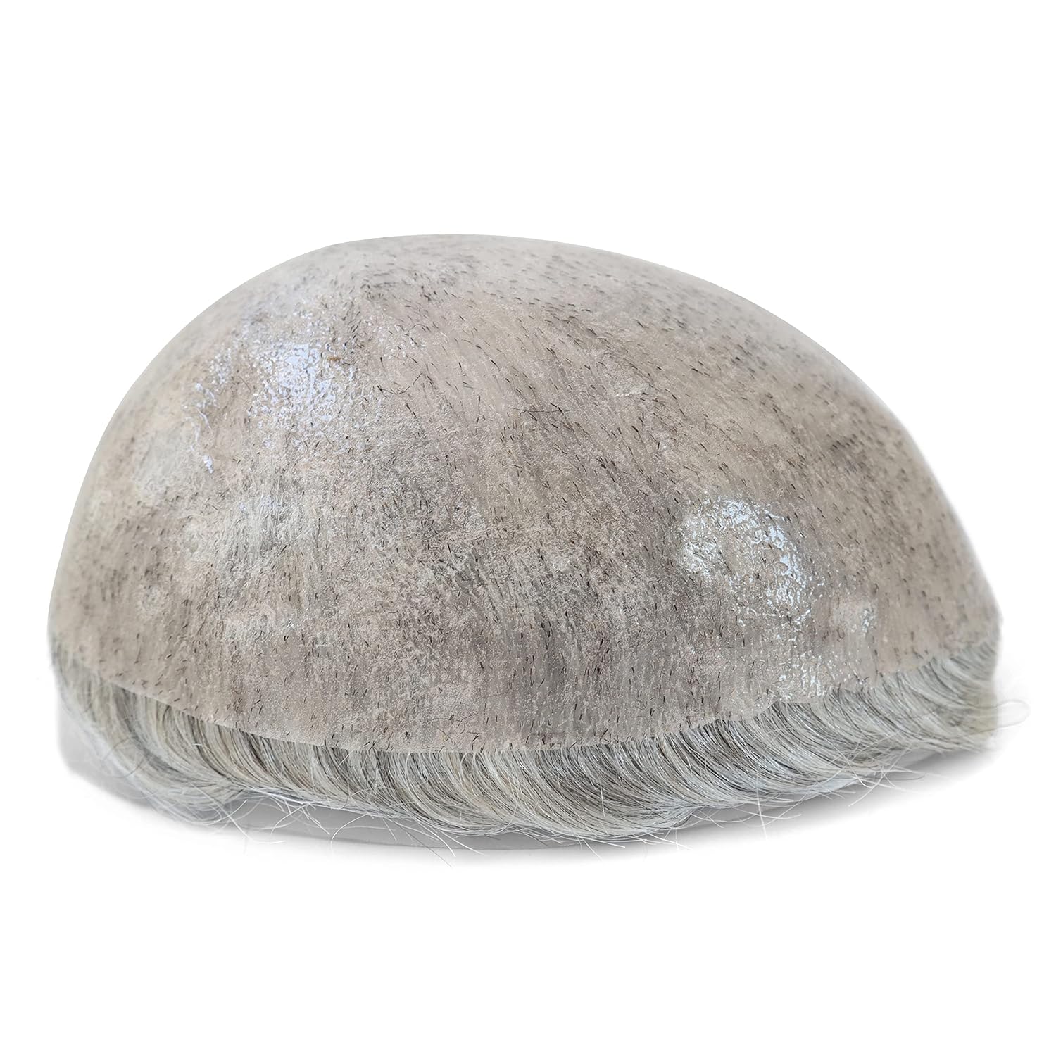 Toupee for Men, Human Hair Replacement Systems, Mens Real Hair Units Poly Skin Injected Grey Hairpieces #1B80