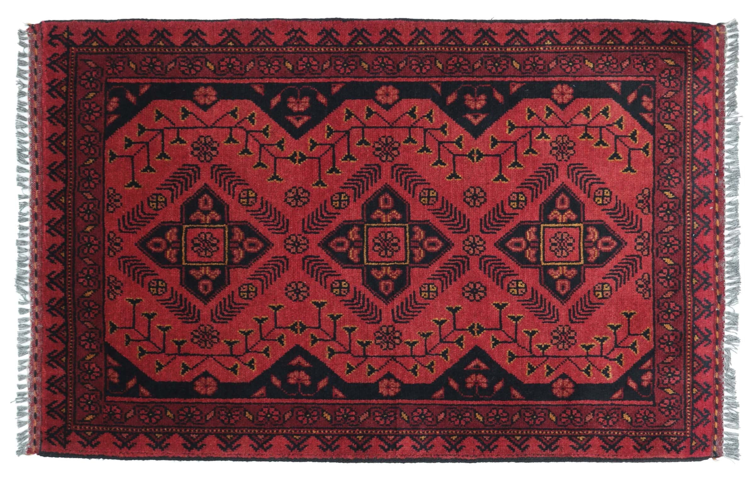 Tapis Afghan Khal Mohammadi tissé main marron géométrique 100 x 150 cm