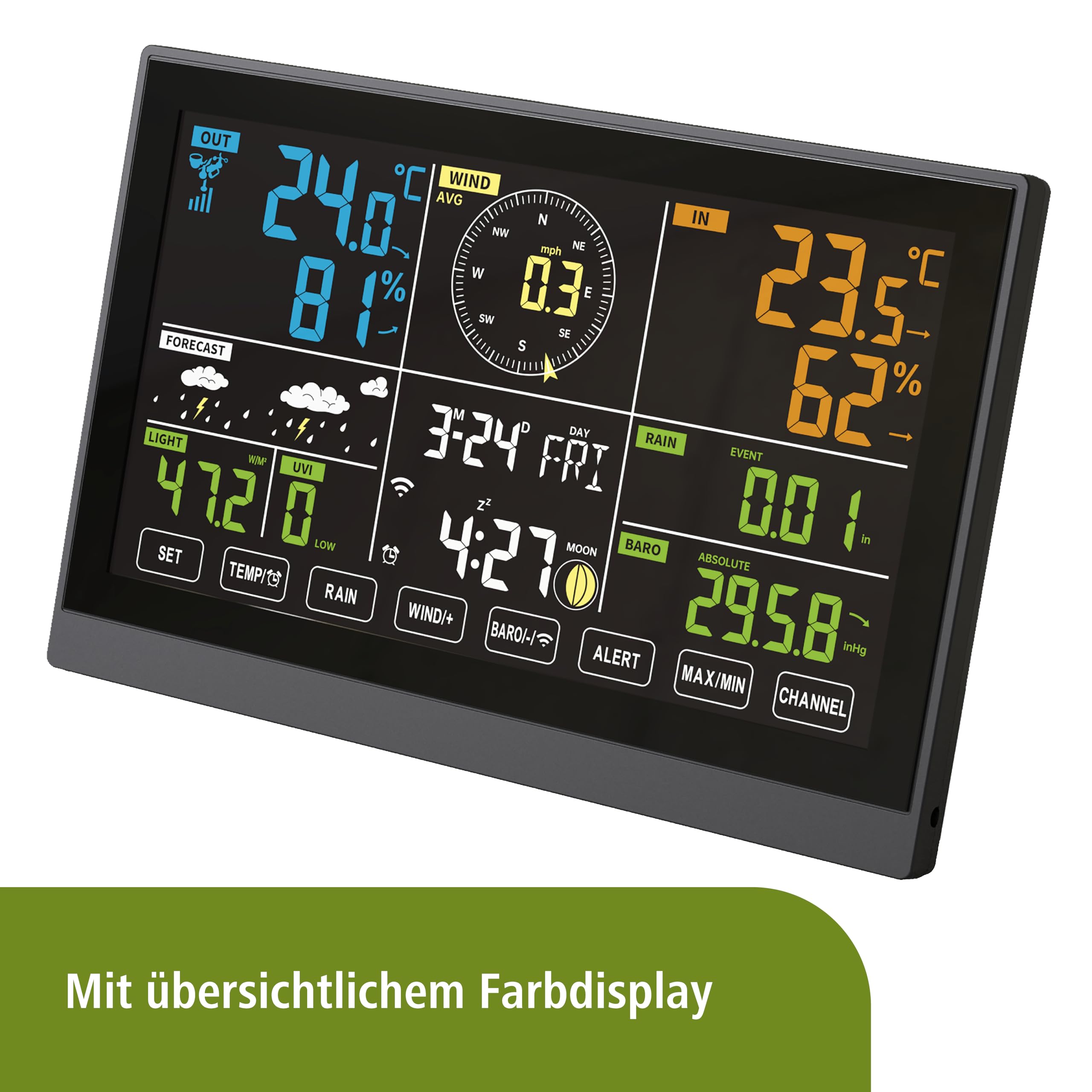 Kerbl Digitale Wetterstation 7 in 1 - WiFi, weiß/schwarz, Funk-Wetterstation, Regenmesser, Kunststoffgehäuse, Landwirte, Hobbygärtner | Weiß/Schwarz, Funk-Wetterstation mit Regenmesser, für Landwirtschaft, Garten und Wetterbeobachtung