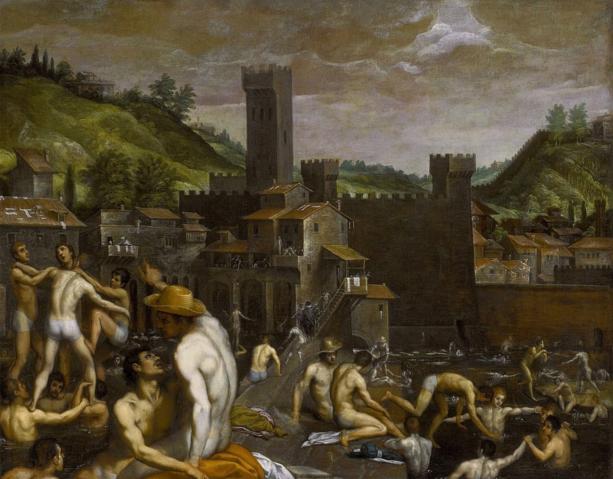 POSTERIIk Famous Modern Artwork Art Mural Badegäste in San Niccolo by Domenico Cresti Oil Paintings Pictures for Home Decor 60x90cm