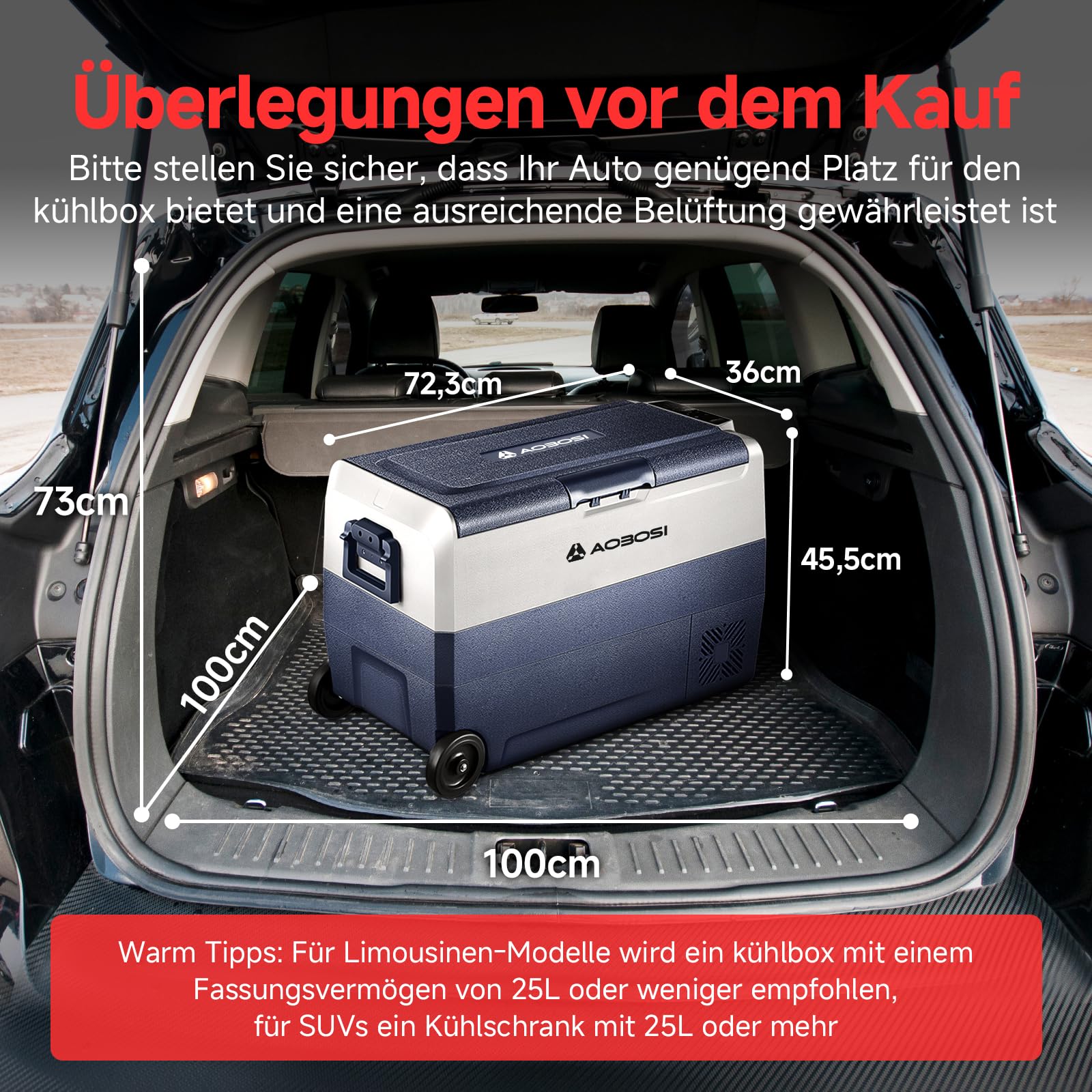 AAOBOSI Kompressor Kühlbox 50 L, 12/24 V 100-240 V, APP-Steuerung, bis -20 °C, Dual Zone