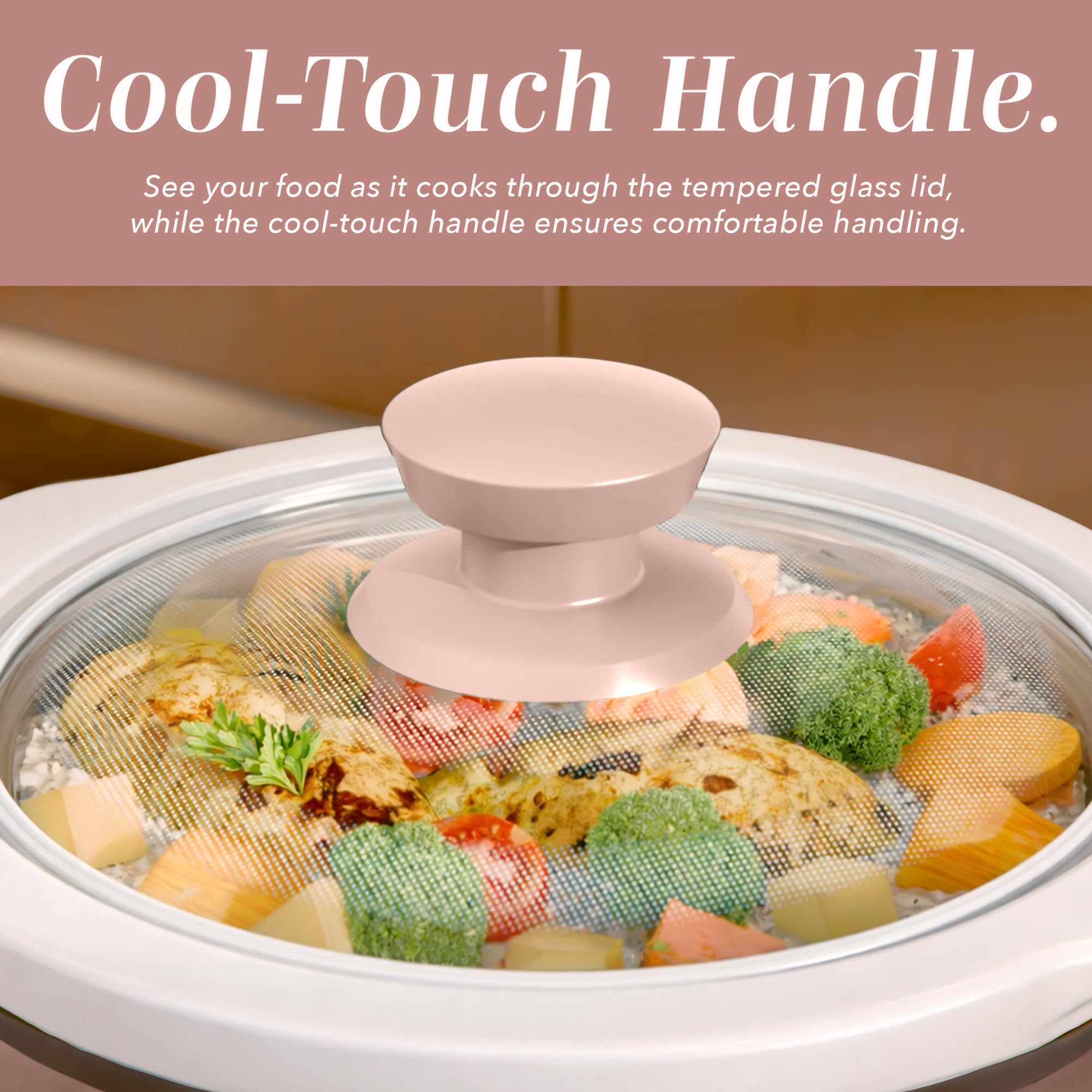 COOK WITH COLOR 2QT Mini elektryczny okrągły wolnowar – regulowane ustawienia, zdejmowany garnek z kamionki, pokrywka ze szkła hartowanego, nadaje się do mycia w zmywarce, uchwyty boczne Cool-Touch