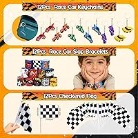 Vista 6 de Juego de 150 recuerdos de fiesta de autos de carreras, suministros de decoración de cumpleaños con temática de autos de carreras, bolsas