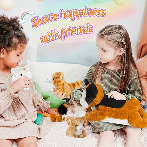 Miniatura 3 de Houwsbaby Juego de 5 juguetes de peluche para gatos, mamá gato con 4 gatitos, sorpresa de gatito, animales de peluche para padres e hijos para