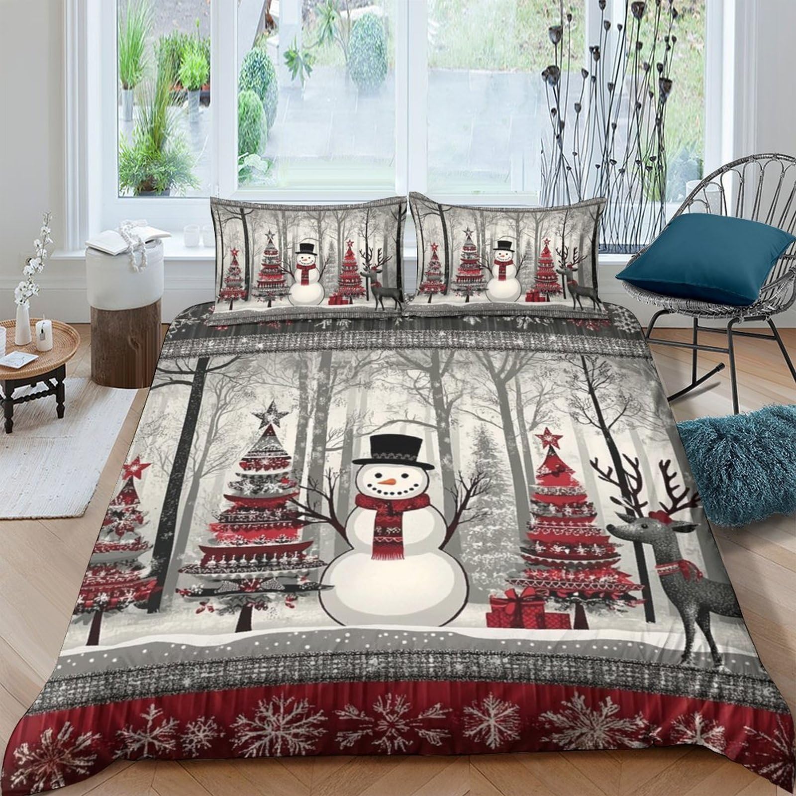 Ctjqhvkz Style-8 3D Printed Snowman Christmas Tree Fitted Sheet Microfiber Grey Red Mattress Cover For Bedroom Guest Bed Decor Single（135X200cm）