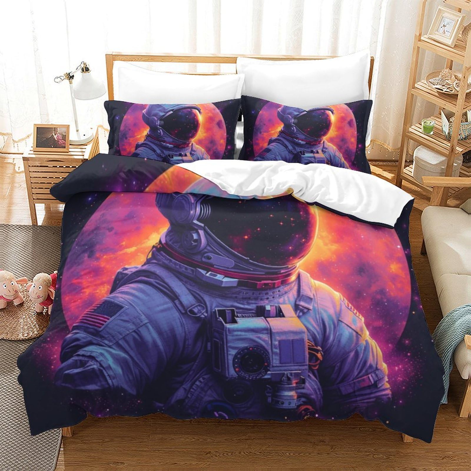 Parure de lit pour chambre d'enfant et ado motif espace cosmique 260 x 220 cm