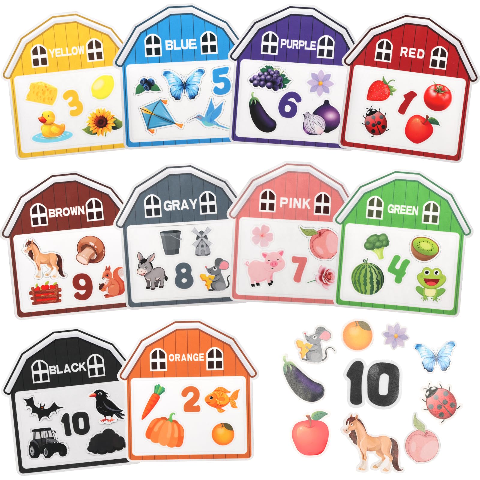 Magnetic House Colour Sorting Set 10 Pcs Early Education Farm Animal Fridge Magnet Colour Learning Matching Activity Toy for Aged 3-6 Refrigerator Whiteboard(Style 1)