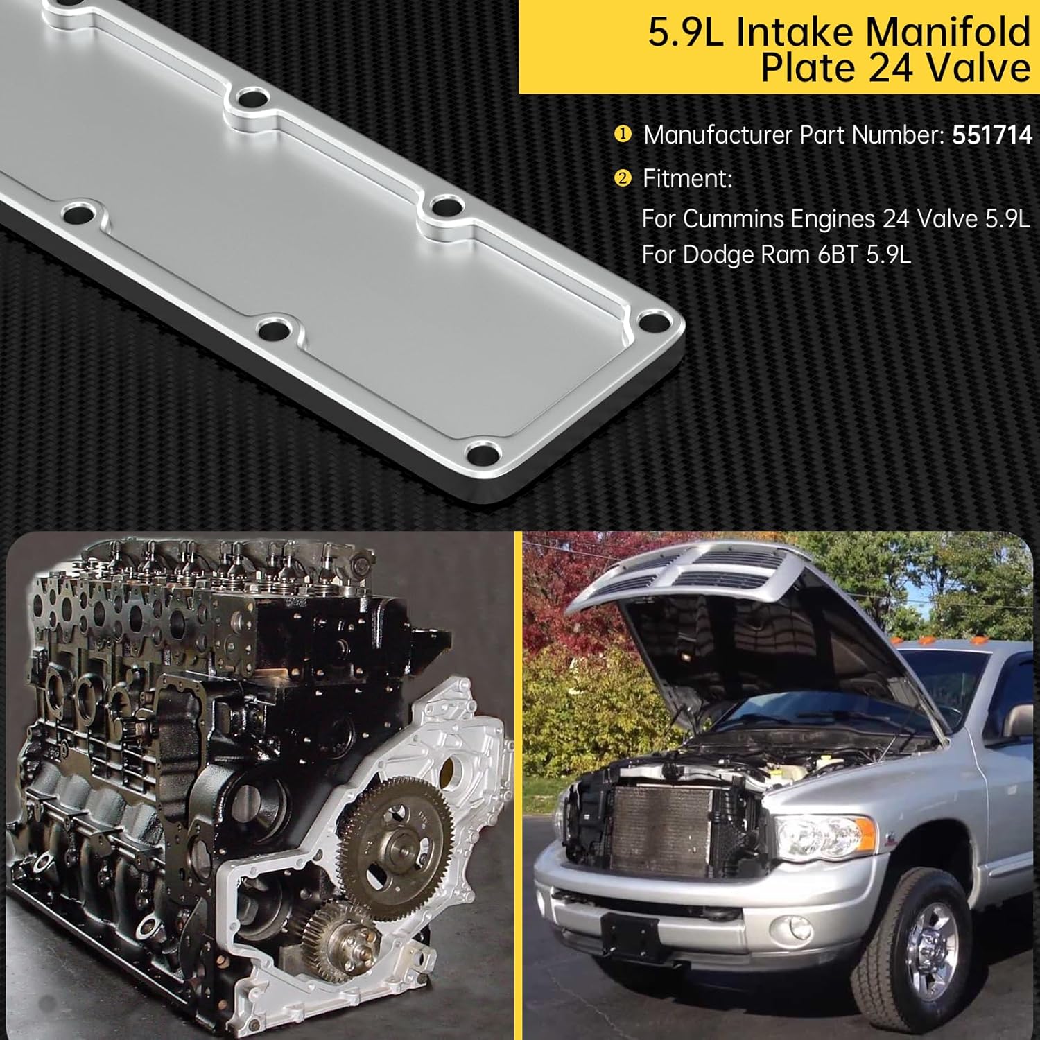 Bruce & Shark 5.9L Intake Manifold Hurn Plate Valve 551714 fit for Cummins 6BT 5.9L (24-Valve) DiesllEngines, for Dodge Ram 6BT 5.9L, Heavy-Duty 1/2" Aluminum