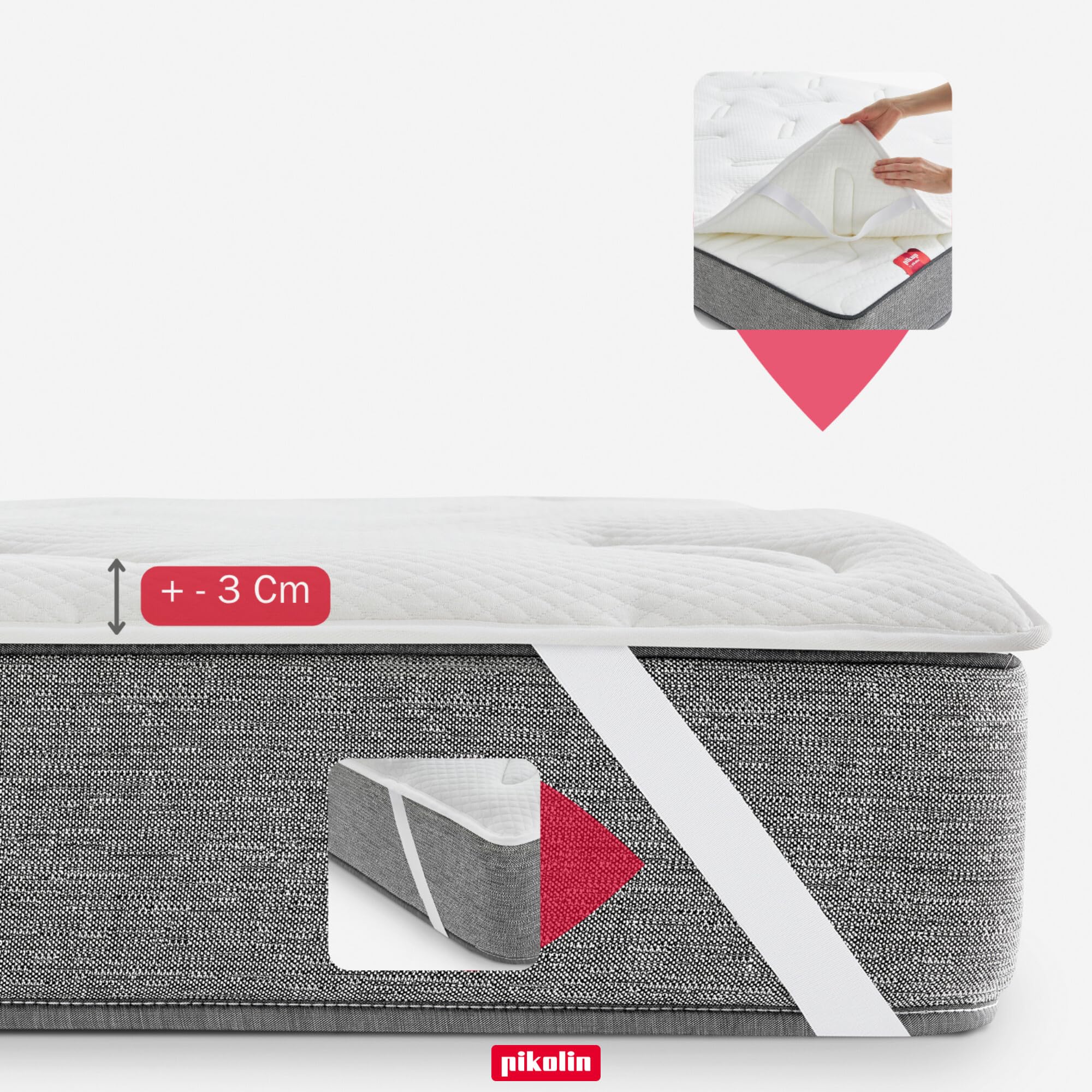 PIKOLIN - Surmatelas Mémoire de Forme 90x190 cm | Épaisseur 3 cm, Housse Déhoussable et Respirante | Confort Hôtelier, Soulage Les Tensions Musculaires | Modèle Nagoya, Certifié Oeko-TEX