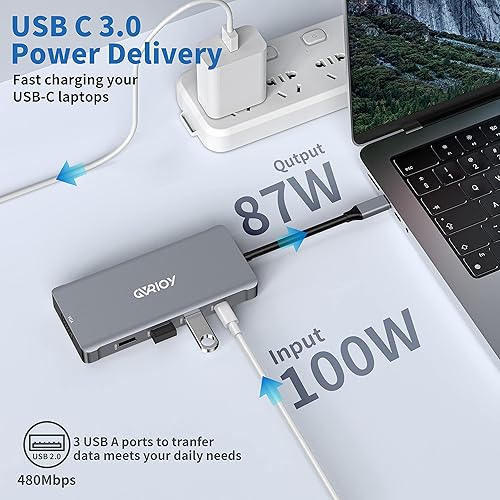 Miniatura 3 de Adaptador USB C a HDMI dual, estación de acoplamiento de múltiples pantallas, monitor dual con 2 HDMI, Displayport, VGA, 100 W PD, 3 puertos USB,