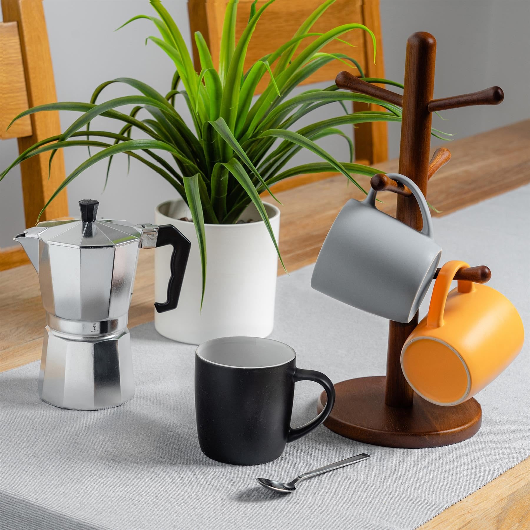 Argon Tableware Farbig Kaffeebecher - Matte Schwarz - 350ml - 12er Packung - Matt Keramik Steingut Tee Tassen Latte Cappuccino Tassen Heiße Schokolade Tassen Bunt Becher Set mit Griff