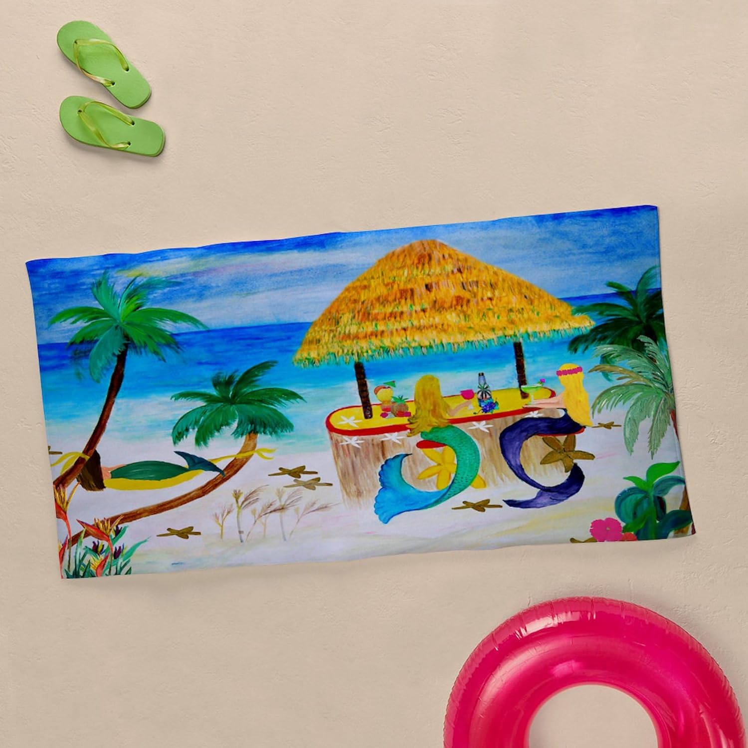 CafePress Mermaid Beach Tiki Bar 30"x60" Absorbent Cotton Back, Soft Beach, Pool Towel