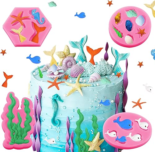 Molde de silicona para fondant con forma de cola de sirena en 3D moldes de chocolate galletas caramelos concha algas delfín estrellas caballito de