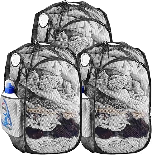 Miniatura 94 de Cesta de malla desplegable para ropa sucia con asas duraderas - Cesta plegable portátil para dormitorio, baño y viajes (azul, paquete de 3 unidades)