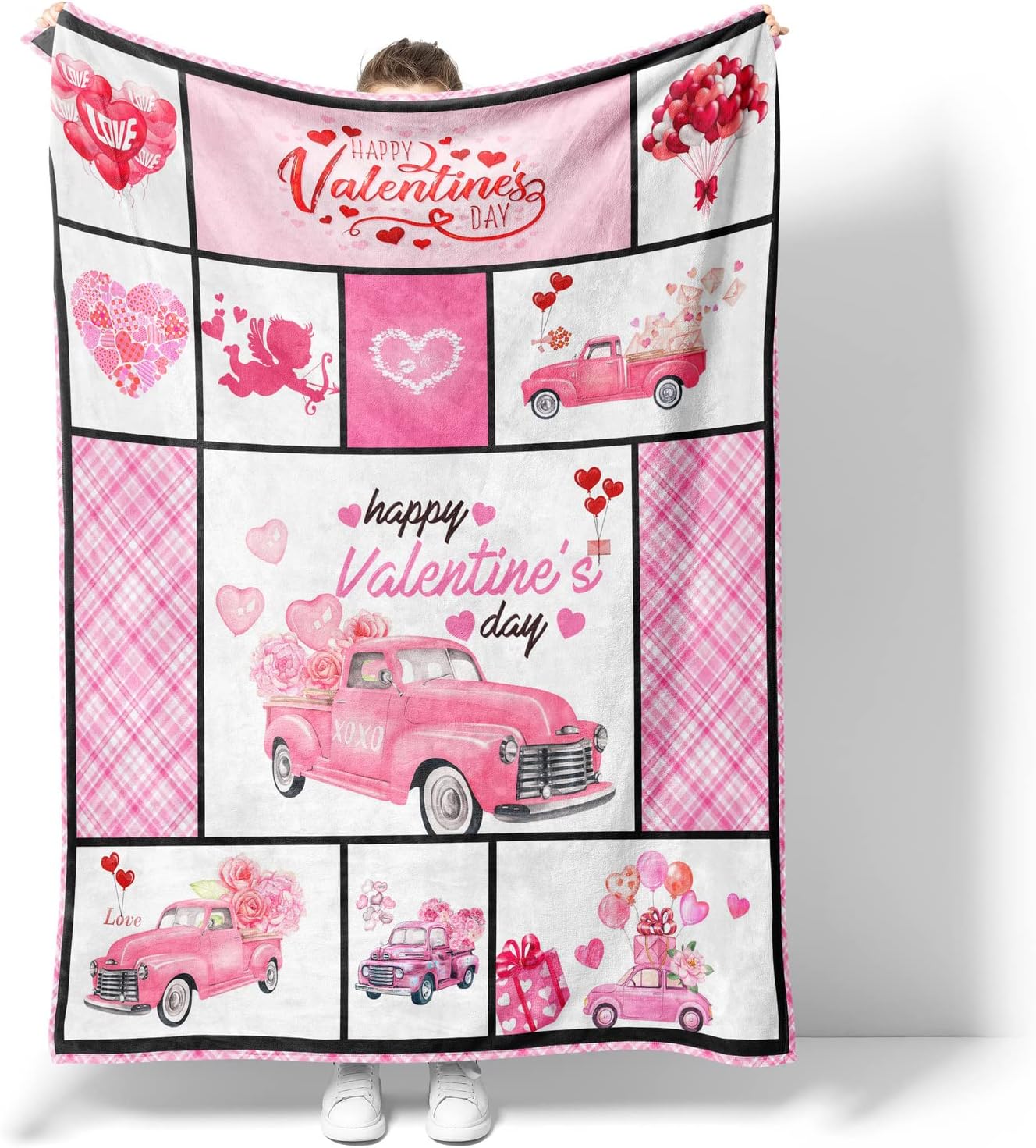 Valentine's Day Gifts Throw I Love You Blanket, Pink Truck