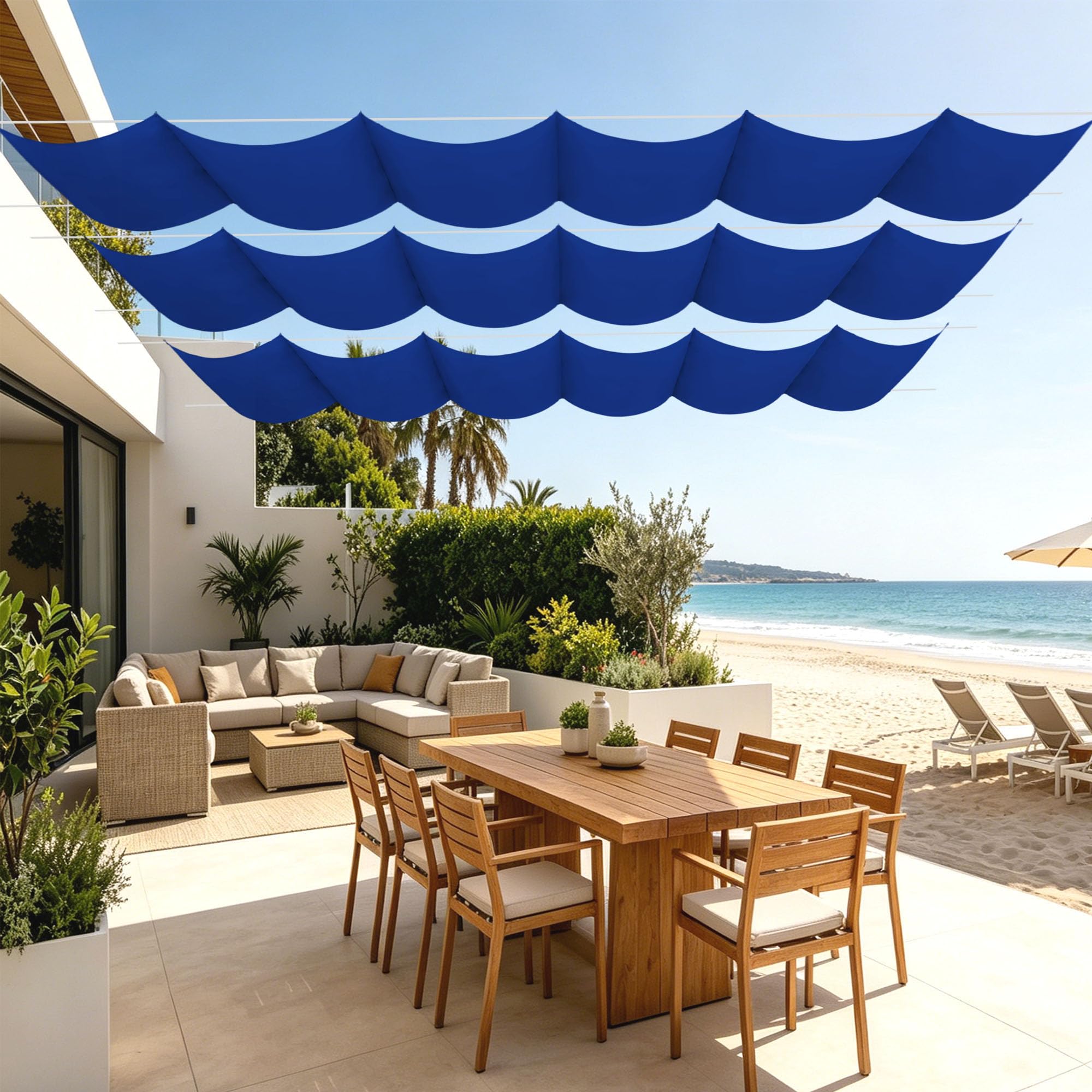 Voiles ombrages rectangulaire bleu foncé pour repas en plein air