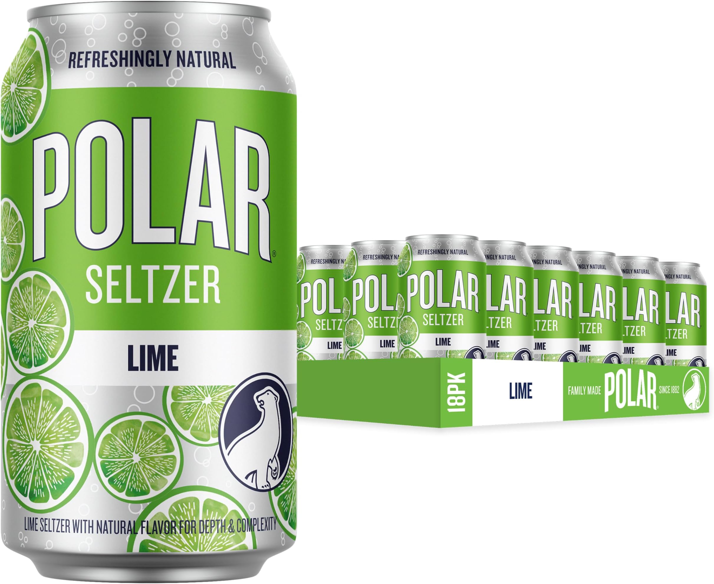 Polar Seltzer Water Lime, 12 fl oz cans, 18 pack
