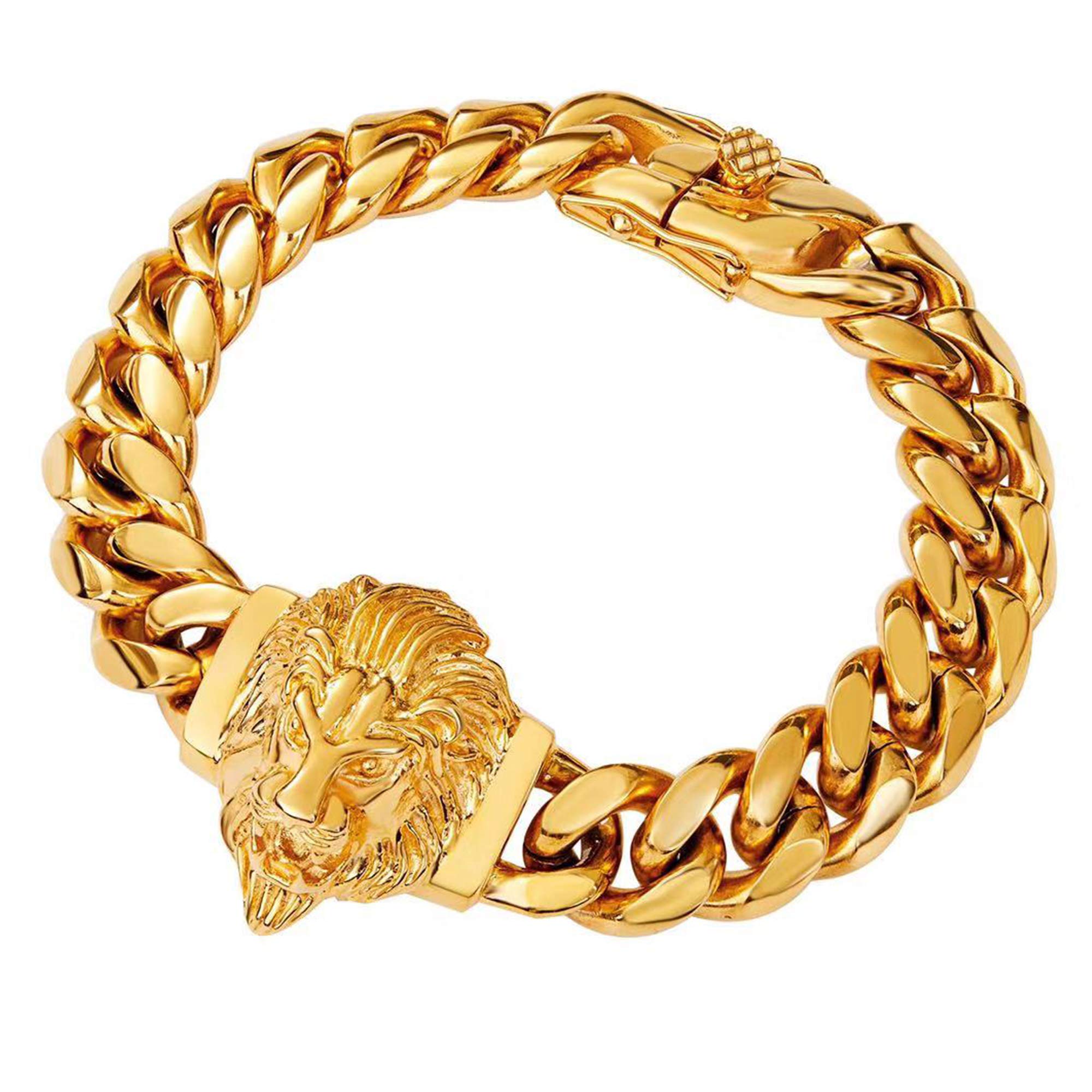 'W/W Lifetime Cuban Link Chain for Men Lion Choker Hip Hop Necklace 18'',20'' and Bracelet 8.5'' Jewelry Set, 18K Gold 14mm Polishing Stainless Steel'