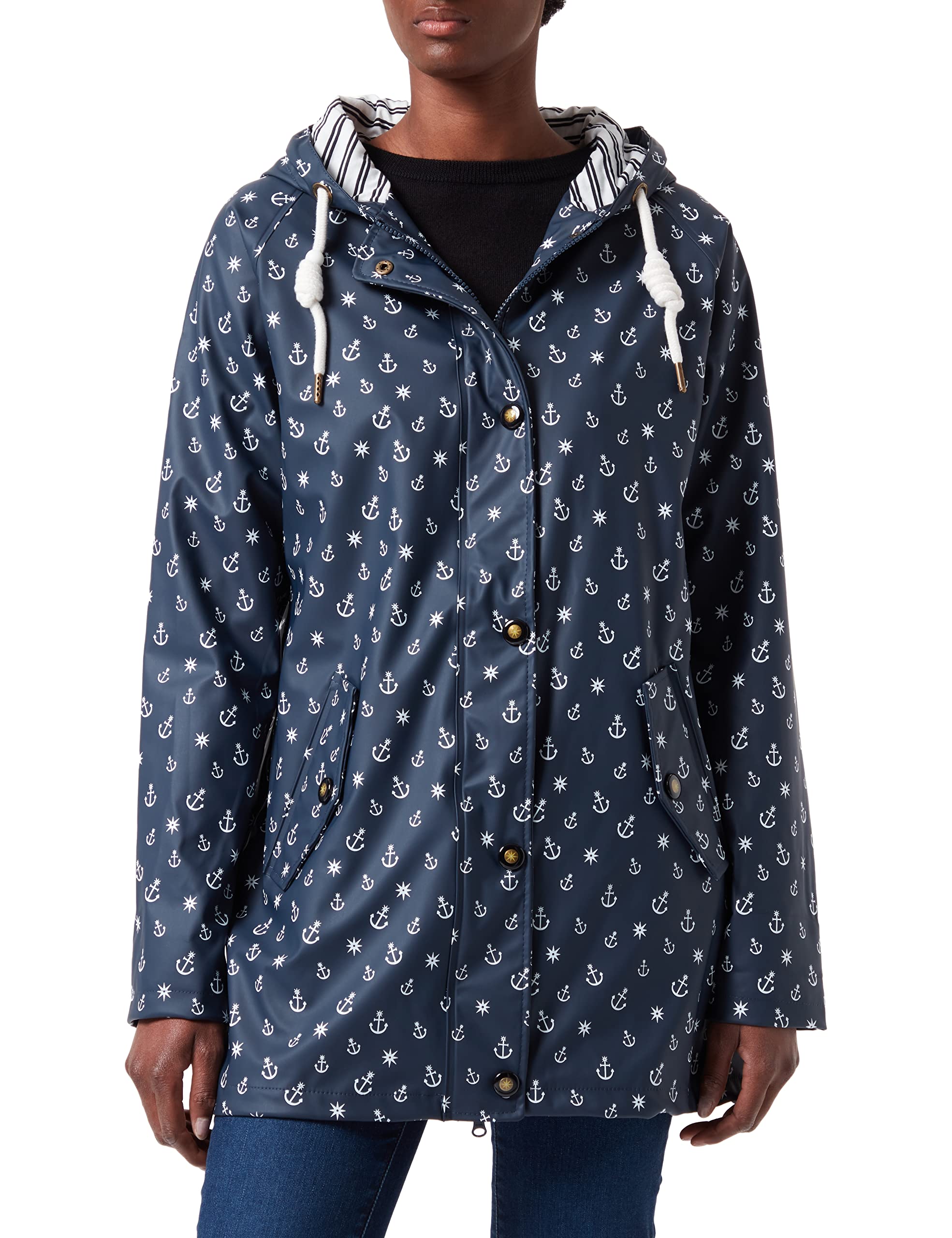 Ankerglut Damen Damen Friesennerz Regenmantel Regenjacke mit Kapuze Wasserdicht Wetterfest Windbreaker Übergangsjacke #Ankerglutzauber Regenjacke (1er Pack)