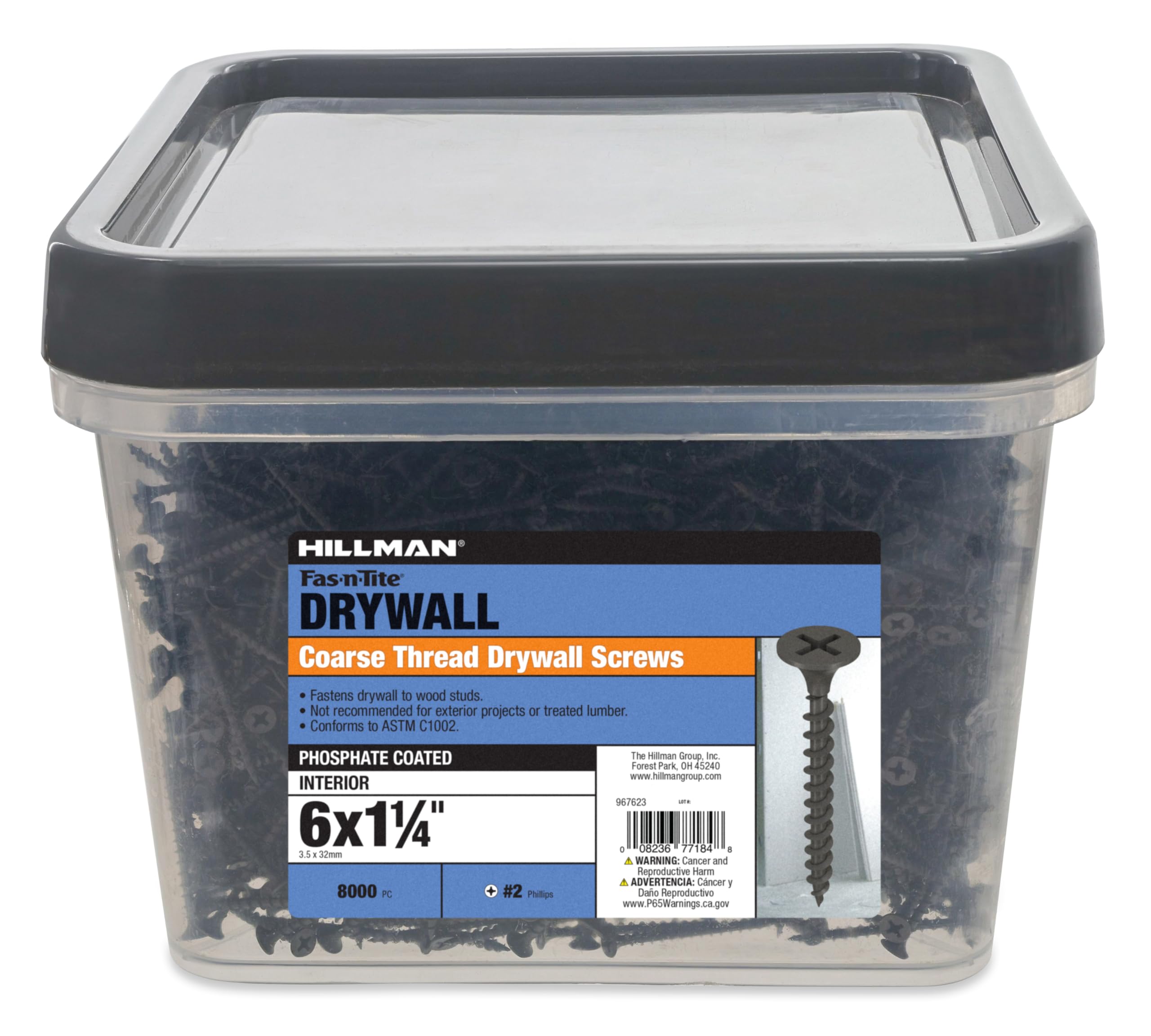 The Hillman Group 967623 6 x 1-1/4-Inch Coarse Thread Drywall Screw Phillips Drive, 8000-Pack
