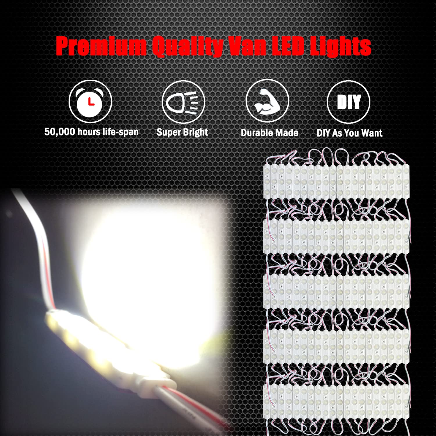Ampper 12V 300 LEDs Interior Luces Van, LED Luces de techo para Van RV Barcos Caravanas Remolques y Más (100 Módulos, Blanco)