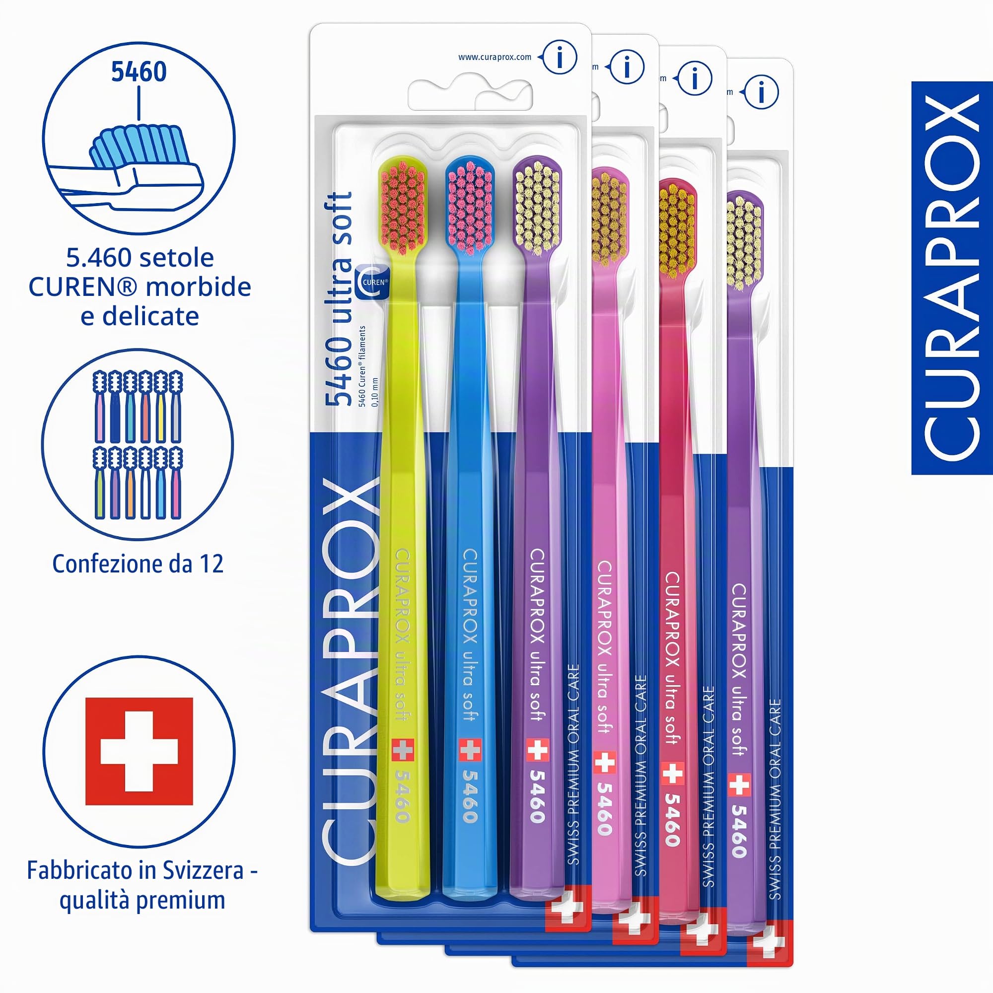 Curaprox 5460 Spazzolino da denti Ultrasoft, confezione da 12