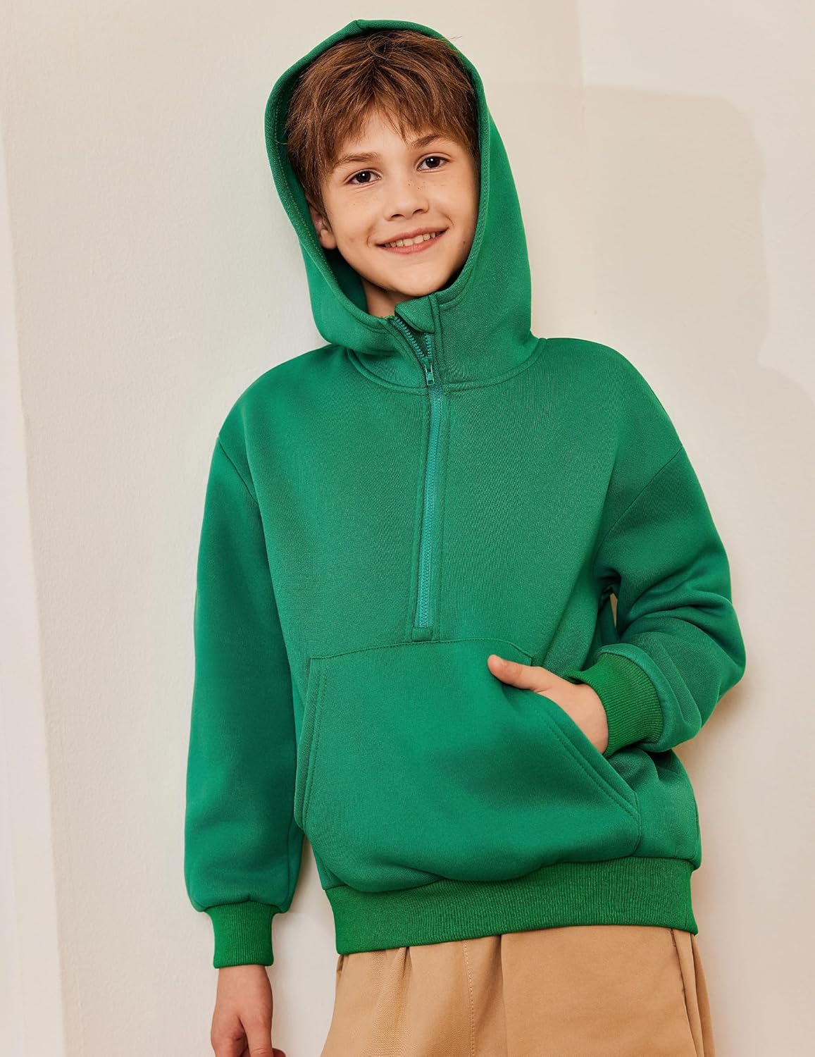 Arshiner Boy's Hooded Sweatshirts Long Sleeve Hoodies Kids Quarter Zip Pullover with Kangaroo Pocket 5-14Y - Image 5