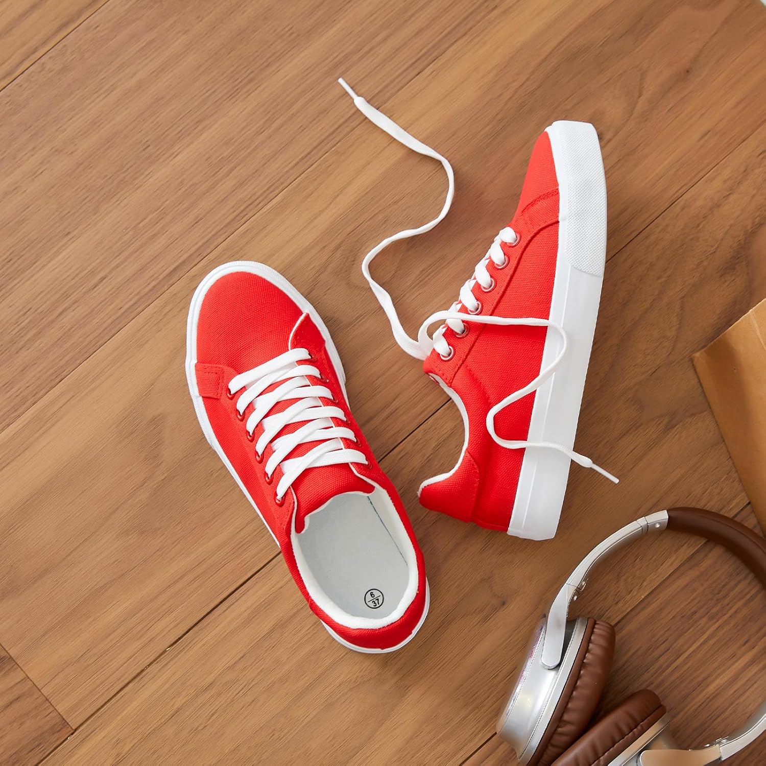 Rominz Women's White Canvas Sneakers Black Casual Non Slip Shoes Lightweight Comfortable Walking Shoes for Women - Image 2